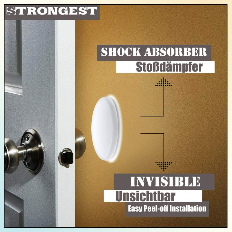 Photo 4 of Strongest Wall Door Handle Stopper Set. 7 Pieces of White Silicone Door Knob 1.57", Round Wall Shield Cushion. Wall Protector for Door Handle. Guard Door Bumper Wall Protector Rubber. Self Adhesive New