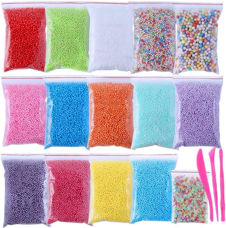 Photo 1 of Foam Balls for Slime,16 Sets with Slime Tools (120000 pcs) 0.08-0.32 inch Colorful Styrofoam Balls Beads Mini Small Foam Beads for Slime Decorative Ball Arts DIY Crafts Supplies for Homemade Slime New