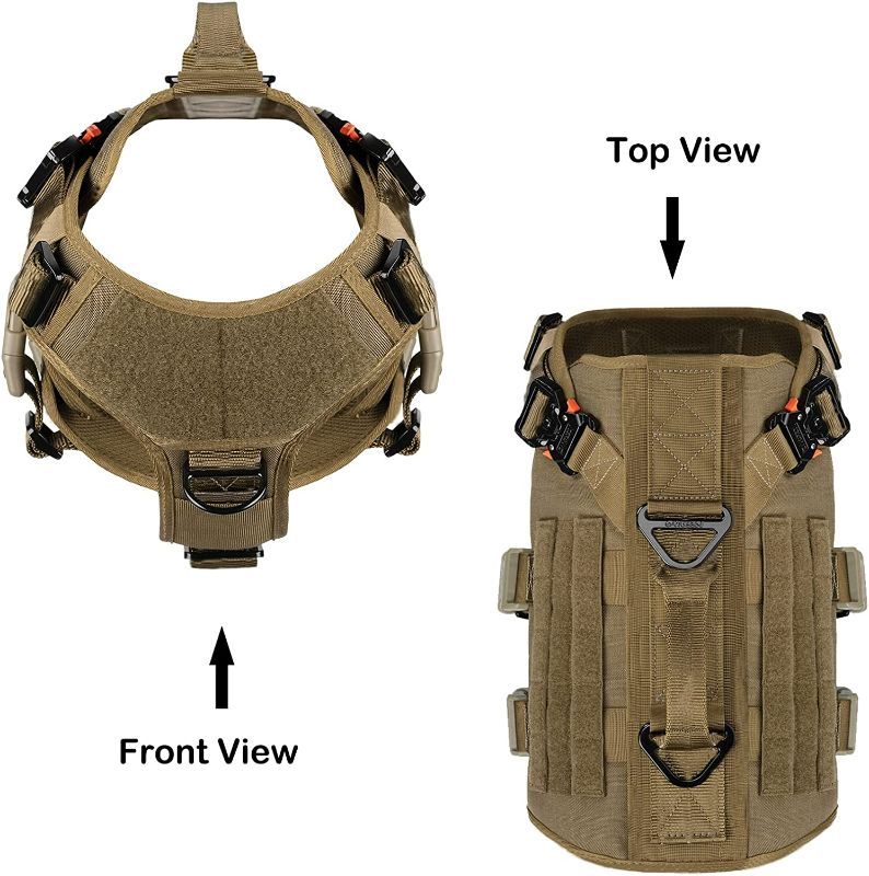 Photo 3 of ICEFANG Tactical Dog Operation Harness with 6X Buckle,Dog Molle Vest with Handle,3/4 Body Coverage,Hook and Loop Panel for ID Patch,No Pulling Front Clip (L (28"-35" Girth), Coyote Brown) New