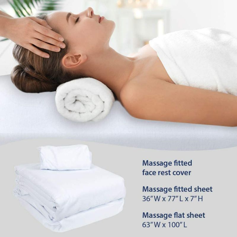 Photo 4 of ForPro Premium Flannel 3-Piece Massage Sheet Set, White, for Massage Tables, Includes Massage Flat Sheet, Massage Fitted Sheet, and Massage Fitted Face Rest Cover New