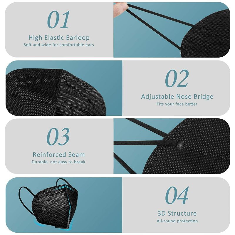 Photo 3 of ChiSip KN95 Face Mask 20 Pcs, 5-Ply Cup Dust Safety Masks, Breathable Protection Masks Against PM2.5 for Men & Women, Black New