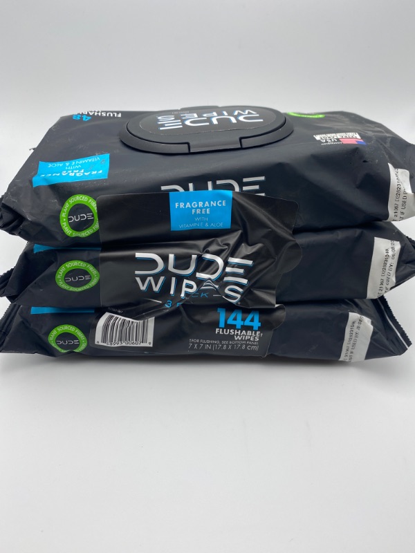 Photo 5 of DUDE Wipes Flushable Wipes - 3 Pack, 144 Wipes - Unscented Wet Wipes with Vitamin-E & Aloe for at-Home Use - Septic and Sewer Safe New