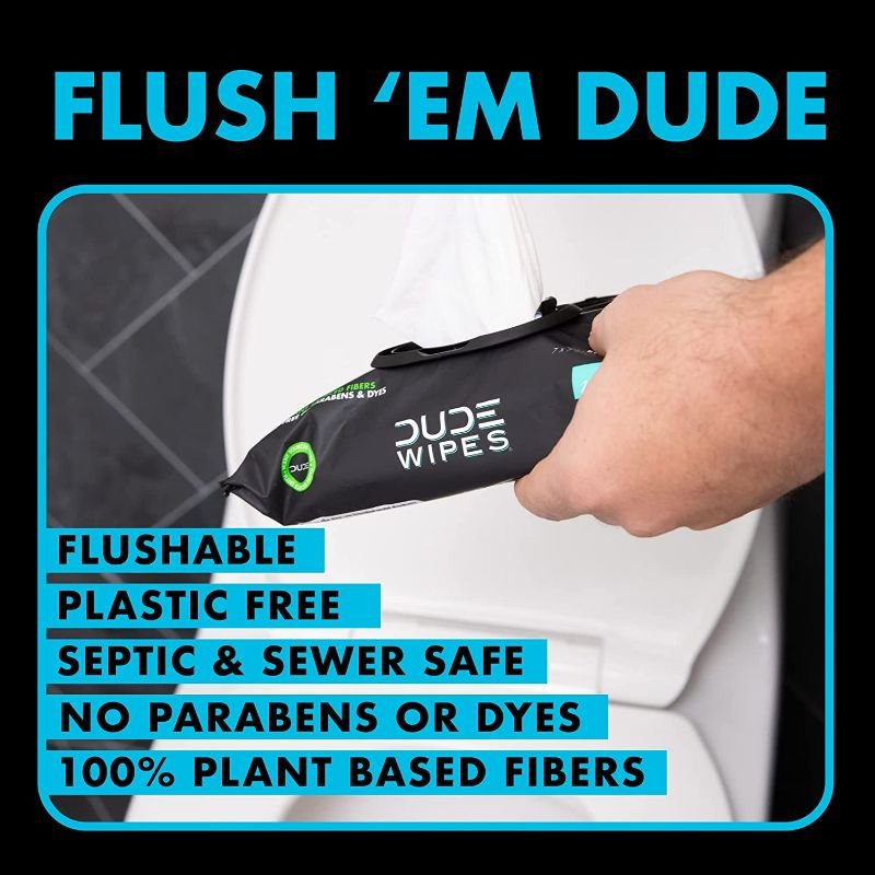 Photo 4 of DUDE Wipes Flushable Wipes - 3 Pack, 144 Wipes - Unscented Wet Wipes with Vitamin-E & Aloe for at-Home Use - Septic and Sewer Safe New