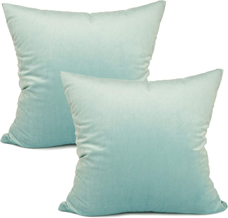 Photo 1 of YOUR SMILE Pack of 2 Velvet Pure Color Pillow Covers Decorative Square Pillowcase Soft Solid Cushion Case for Sofa Bedroom Car (Teal, 18''x18'') New