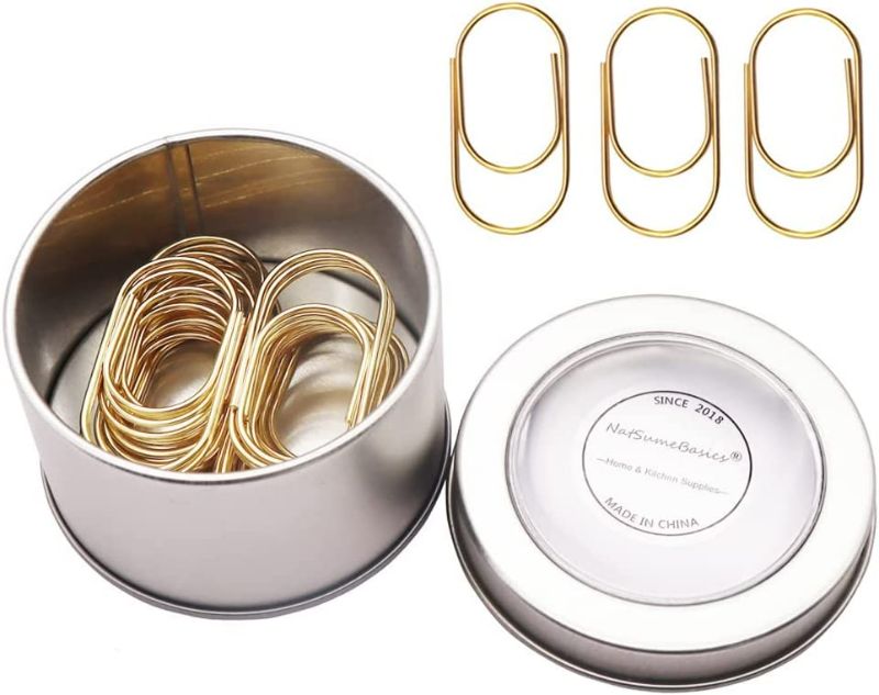 Photo 1 of Large Paper Clip Holder Set, 30pcs 1.6" Gold Plating Paper Clips Bookmark with Storage Box Office Supply Accessories (1.6" Gold Paperclips) New