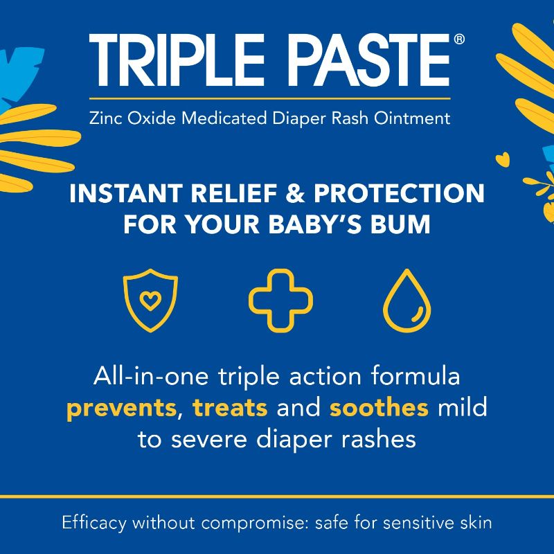 Photo 2 of Triple Paste Diaper Rash Cream for Baby - 2 oz Tube - Zinc Oxide Ointment Treats, Soothes and Prevents Diaper Rash - Pediatrician-Recommended Hypoallergenic Formula with Soothing Botanicals New 