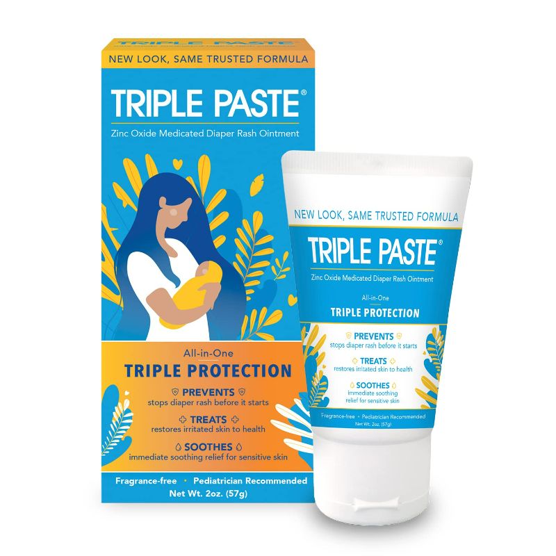 Photo 1 of Triple Paste Diaper Rash Cream for Baby - 2 oz Tube - Zinc Oxide Ointment Treats, Soothes and Prevents Diaper Rash - Pediatrician-Recommended Hypoallergenic Formula with Soothing Botanicals New 