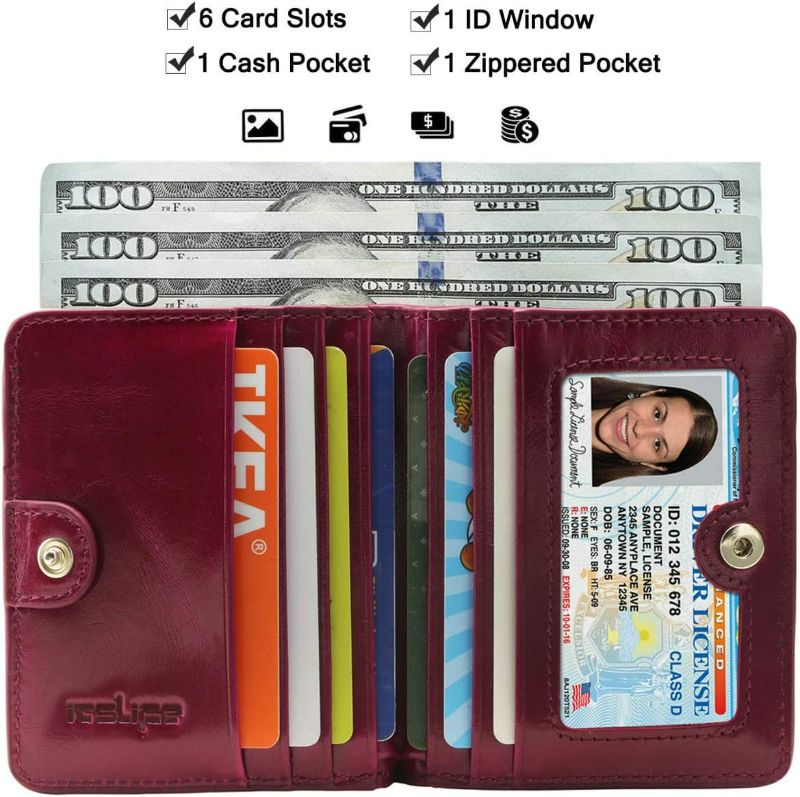 Photo 2 of Itslife Women's Rfid Blocking Small Compact Bifold Leather Pocket Wallet Ladies Mini Purse with id Window (Natural Purple)