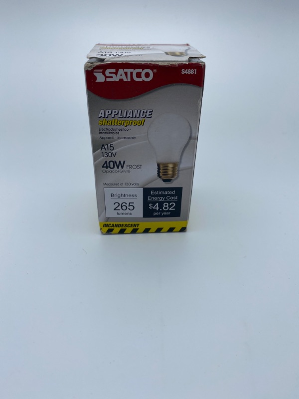 Photo 2 of Satco S4881 130V Shatterproof Medium Base 40-Watt A15 Light Bulb, Frosted New