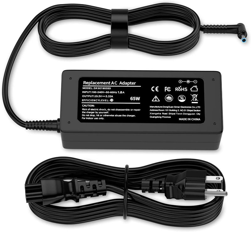 Photo 1 of 65W AC Adapter Laptop Charger Compatible for HP Envy 13 15 17 X360 15-1039wm 15-1033wm 15-w117cl 15-w237cl 15m-cn0011dx 15m-bp111dx 15m-bq121dx 17m-bw0013dx Laptop Notebook PC Power Supply Cord New