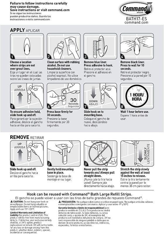 Photo 4 of Command Bath Large Towel Hook, Clear, 1-Hook, 5-lb. Capacity, Organize Damage-Free New