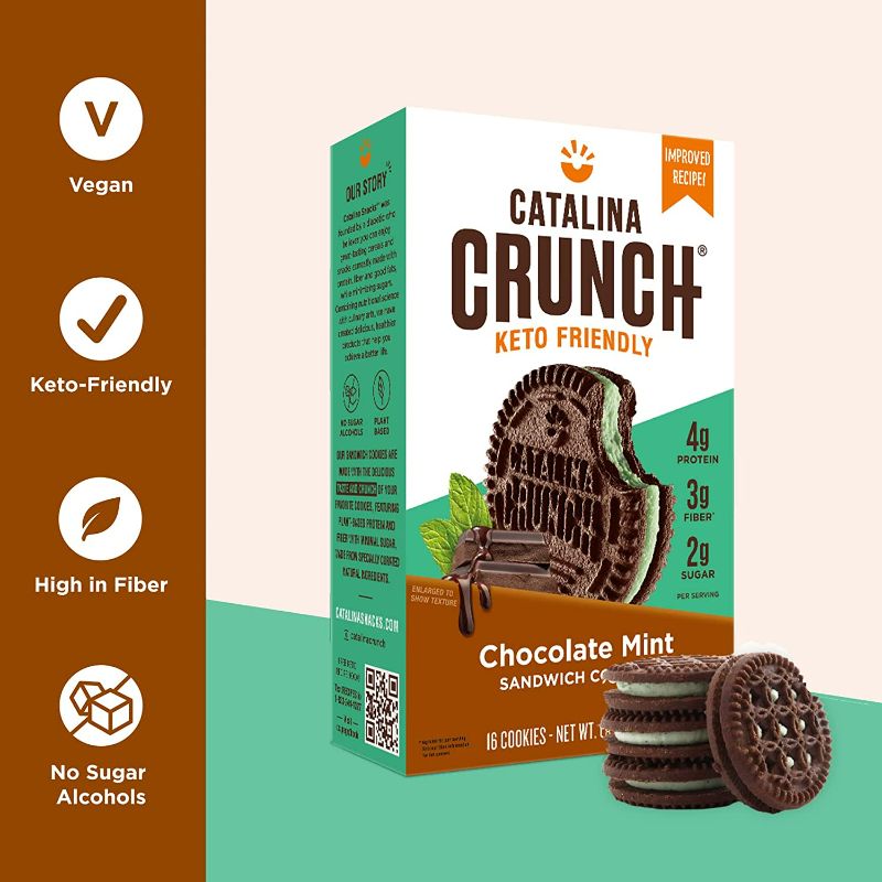 Photo 4 of Catalina Crunch Chocolate Mint Keto Sandwich Cookies 2 Pack 6.8 oz Box | Keto Snacks | Low Carb, Low Sugar | Vegan Cookies, Plant Based Protein Cookies | Keto Friendly, Keto Dessert New