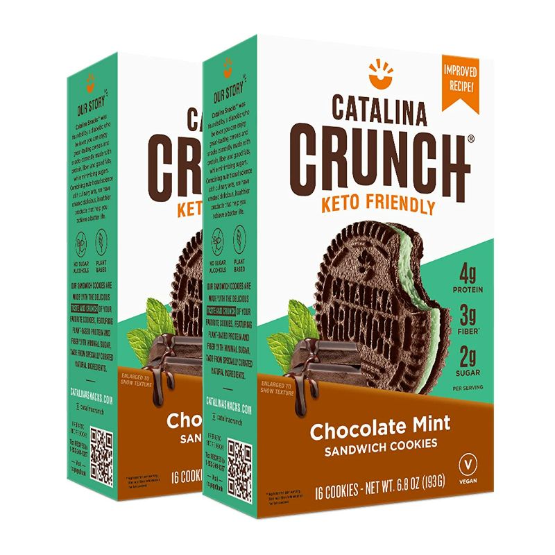 Photo 1 of Catalina Crunch Chocolate Mint Keto Sandwich Cookies 2 Pack 6.8 oz Box | Keto Snacks | Low Carb, Low Sugar | Vegan Cookies, Plant Based Protein Cookies | Keto Friendly, Keto Dessert New