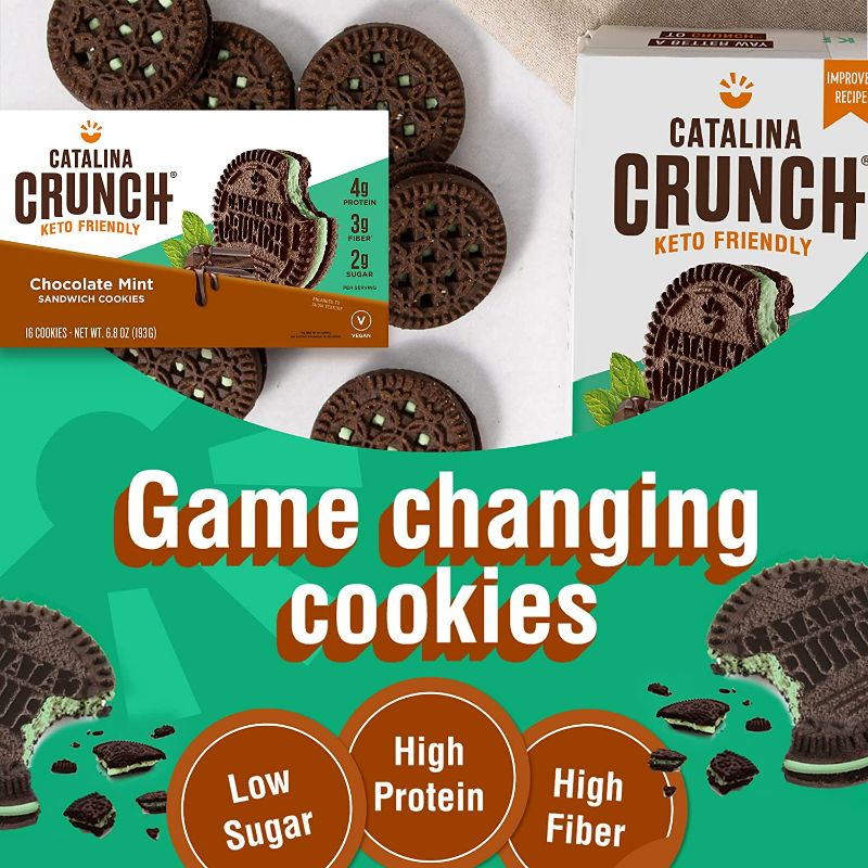 Photo 2 of Catalina Crunch Chocolate Mint Keto Sandwich Cookies 2 Pack 6.8 oz Box | Keto Snacks | Low Carb, Low Sugar | Vegan Cookies, Plant Based Protein Cookies | Keto Friendly, Keto Dessert New