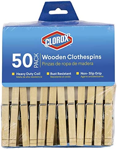 Photo 3 of Clorox Wood Clothespins with Spring - Value Pack of 50 Clips, Rust Resistant with Heavy-Duty Coil for Line Drying Laundry, Chip Bags, and Crafts New