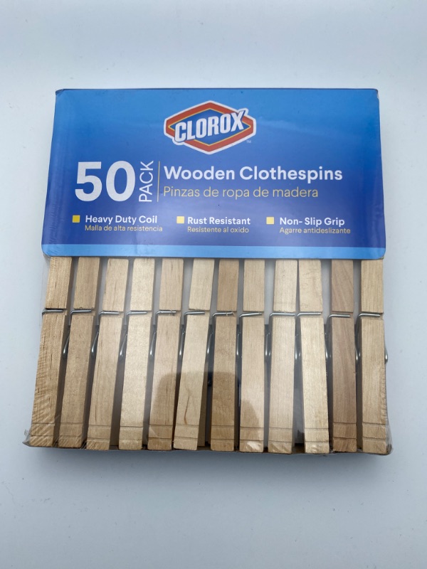 Photo 4 of Clorox Wood Clothespins with Spring - Value Pack of 50 Clips, Rust Resistant with Heavy-Duty Coil for Line Drying Laundry, Chip Bags, and Crafts New