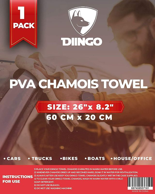 Photo 5 of DIINGO Premium PVA Chamois Towel Super Absorbent for Car Quick Dry and Multipurpose Cleaner (Small - 26" x 8.2")… New
