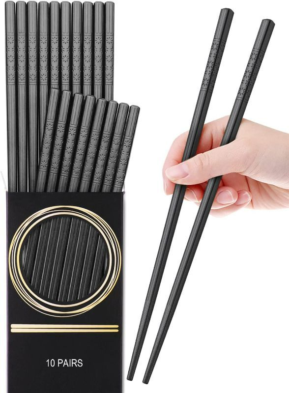 Photo 1 of GLAMFIELDS 10 Pairs Fiberglass Chopsticks, Reusable Japanese Chinese Chop Sticks Dishwasher Safe, Non-Slip, 9 1/2 inches New