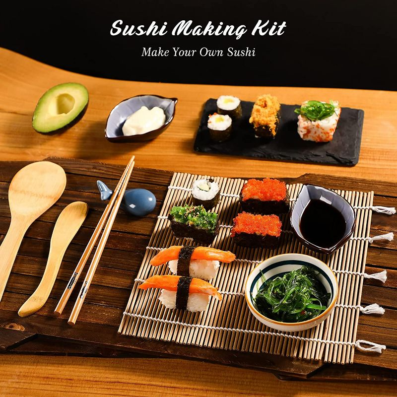 Photo 7 of Delamu Sushi Making Kit, Bamboo Sushi Mat, Including 2 Sushi Rolling Mats, 5 Pairs of Chopsticks, 1 Paddle, 1 Spreader, 1 Beginner Guide PDF, Roll On, Beginner Sushi Kit New