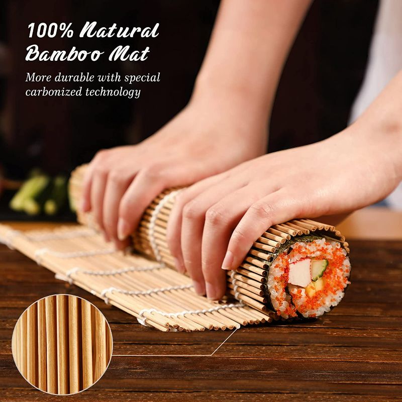 Photo 2 of Delamu Sushi Making Kit, Bamboo Sushi Mat, Including 2 Sushi Rolling Mats, 5 Pairs of Chopsticks, 1 Paddle, 1 Spreader, 1 Beginner Guide PDF, Roll On, Beginner Sushi Kit New