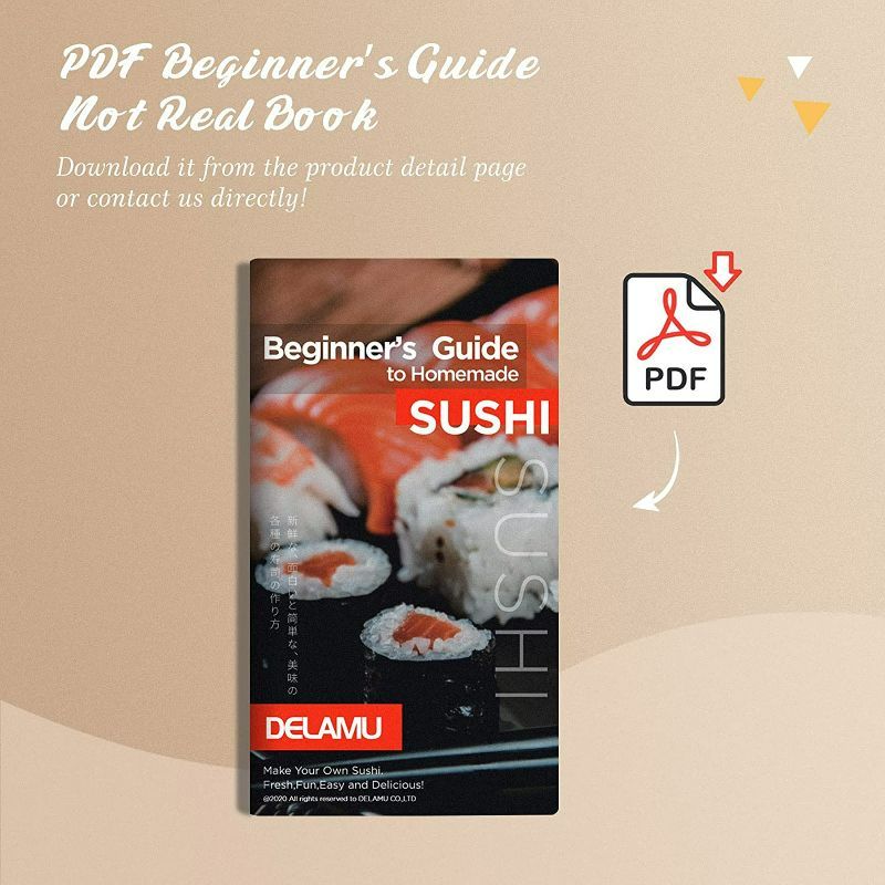 Photo 1 of Delamu Sushi Making Kit, Bamboo Sushi Mat, Including 2 Sushi Rolling Mats, 5 Pairs of Chopsticks, 1 Paddle, 1 Spreader, 1 Beginner Guide PDF, Roll On, Beginner Sushi Kit New
