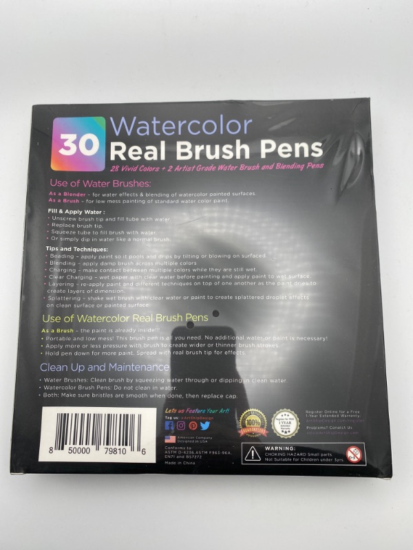 Photo 1 of 30 Watercolor Brush Pens Combo Pack, 28 Colors 2 Water Brushes, Flexible Real Nylon Brush Tips, for Watercolor Painting Calligraphy Coloring, Beginner or Artist, Portable, Low Mess New