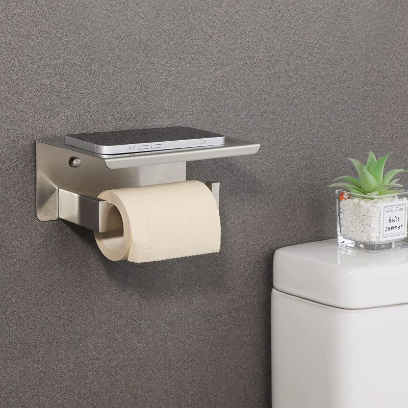 Photo 3 of Alise GYT5000-LS Toilet Paper Holder Tissue Holders Paper Storage with Mobile Phone Storage Shelf,Self-Adhesive or Wall Drilling,SUS304 Stainless Steel Brushed Nickel New