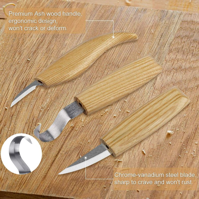 Photo 1 of Fuyit 17Pcs Wood Carving Tools with Basswood Wood Blocks Gift Set, Hook, Sloyd, Chip Knife for Wood Whittling Widdling New