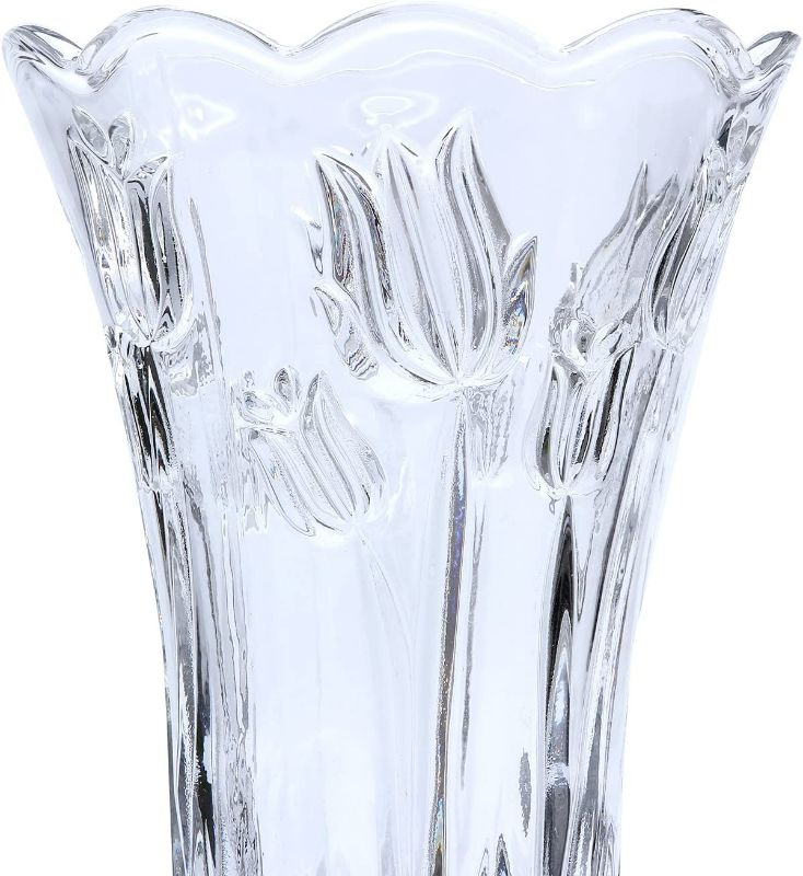 Photo 3 of Slymeay Flower Vase Tulips Pattern Large Size Glass Thickening Design Home Decor,Wedding vase or Gift - 9.4" High x4.9 Wide,Clear,with Color Box New