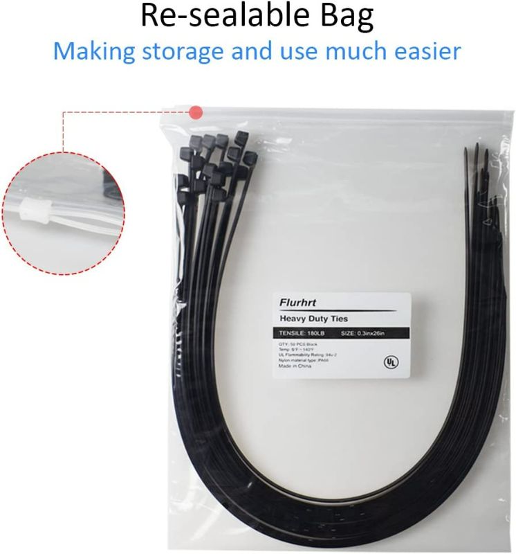 Photo 2 of Cable Zip Ties Heavy Duty 26 Inch, Strong Large Black Zip Ties with 200 Pounds Tensile Strength, 50 Pieces, Long Durable Nylon Black tie wraps, Indoor and Outdoor UV Resistant, Quality Cable Ties New