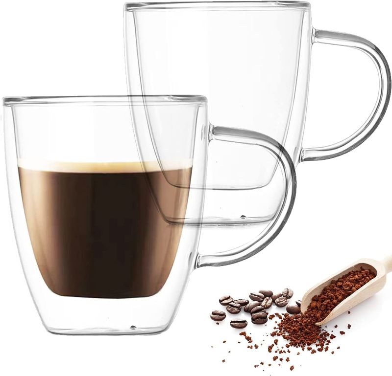 Photo 1 of Farielyn-X 2 Pack Insulated Coffee Mugs, Glass Tea Mugs (12 oz, 350 ml), Double Wall Glass Coffee Cups, Latte Cups, Beer Cups, Glass Coffee Mug, Tea Glasses, Latte Mug, Clear Mugs, Glass Cappuccino Cup New