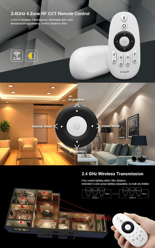 Photo 2 of LGIDTECH FUT007 Mi.Light CCT WW+CW 4-Zone Remote Controller (Battery Not Included) for Milight/Miboxer Color Temperature Adjustable LED Lamps and LED Strip Light Controller FUT035 FUT036 New