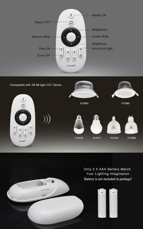 Photo 3 of LGIDTECH FUT007 Mi.Light CCT WW+CW 4-Zone Remote Controller (Battery Not Included) for Milight/Miboxer Color Temperature Adjustable LED Lamps and LED Strip Light Controller FUT035 FUT036 New