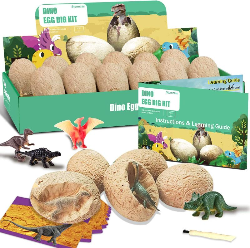 Photo 1 of Stemclas Easter Eggs Dig Kit, Excavate a Dozen Unique Dinosaurs Eggs and Discover 12 Dinosaur Figures Inside, Great Dino Eggs Excavation Toys for Boys Girls New