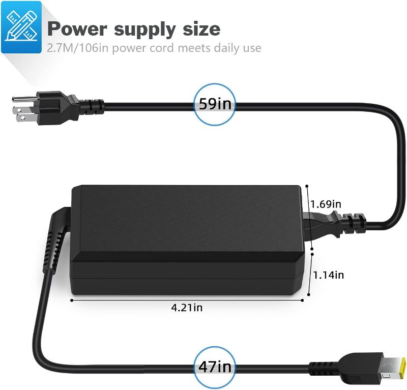 Photo 5 of 65W Laptop Charger Replacement for Lenovo Thinkpad T450 T450S T470 T470S T460 T460S T540 T540P T440 T431s G50 G50-45 G50-70; Yoga 2 Pro 11 11S 12 13 14 15 ADLX45DLC2A Notebook Laptop Power Supply Cord New