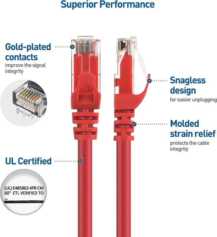 Photo 3 of Cable Matters 10Gbps Snagless Cat 6 Ethernet Cable 25 ft (Cat 6 Cable, Cat6 Cable, Internet Cable, Network Cable) in Red New