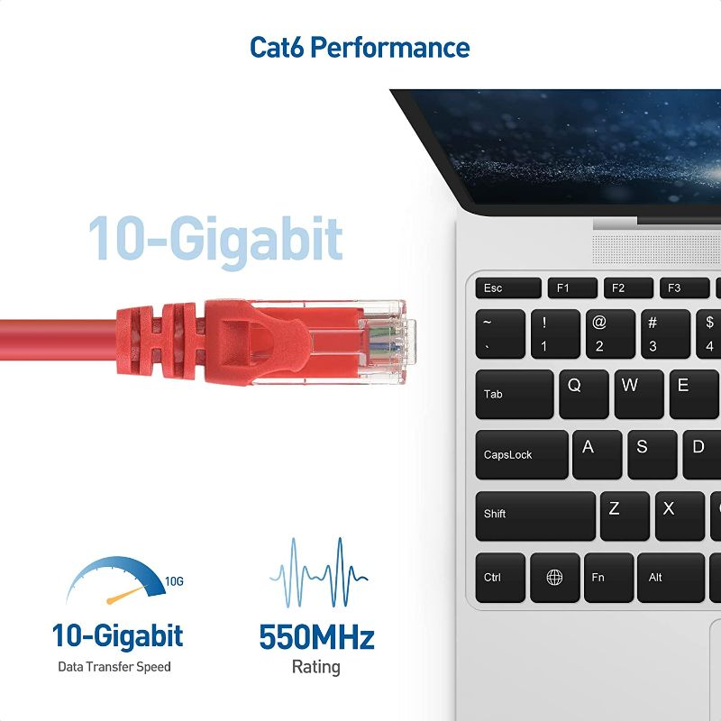 Photo 2 of Cable Matters 10Gbps Snagless Cat 6 Ethernet Cable 25 ft (Cat 6 Cable, Cat6 Cable, Internet Cable, Network Cable) in Red New