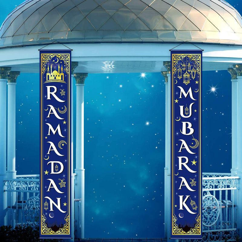 Photo 2 of Eid Mubarak Decoration Set Eid Mubarak Porch Sign Ramadan Banner Hanging Decoration for Indoor/Outdoor Decoration Eid Al-fitr Party (Purple) New