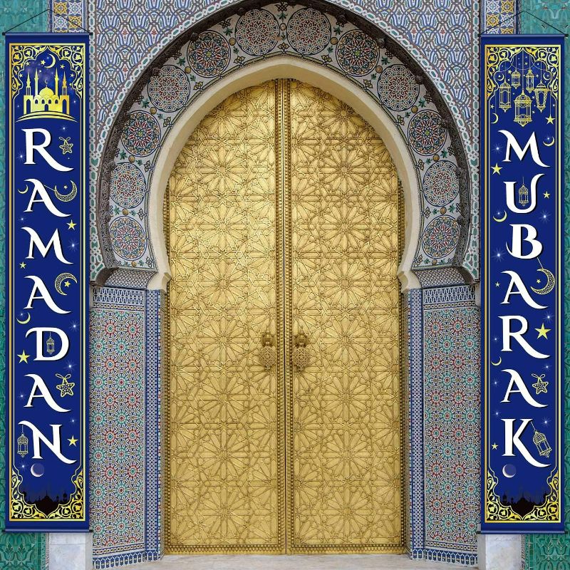 Photo 1 of Eid Mubarak Decoration Set Eid Mubarak Porch Sign Ramadan Banner Hanging Decoration for Indoor/Outdoor Decoration Eid Al-fitr Party (Purple) New