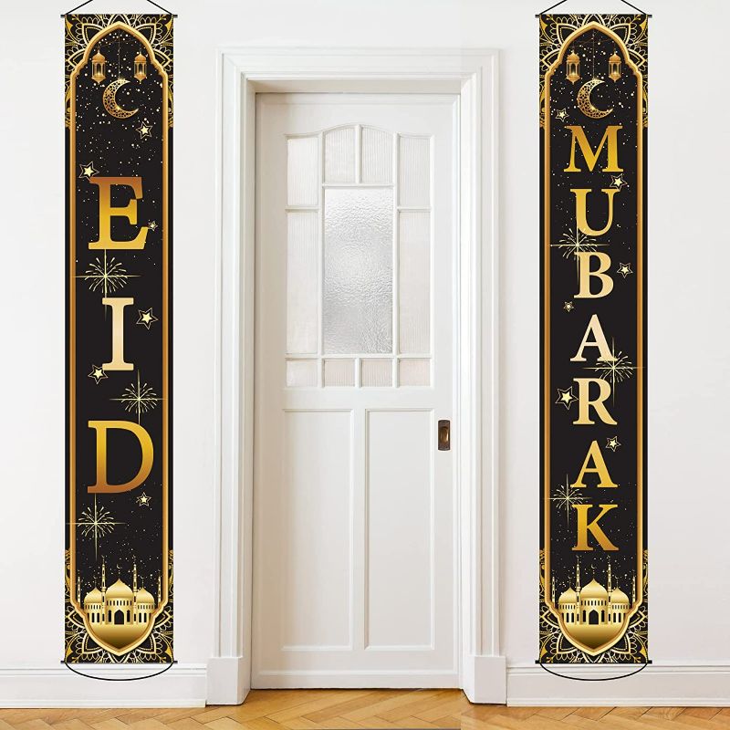 Photo 1 of Eid Mubarak Banner Muslim Eid Mubarak Door Sign Hanging Banners Decoration Set for Muslim Ramadan Themed Party Indoor and Outdoor Party Supplies Decorations New