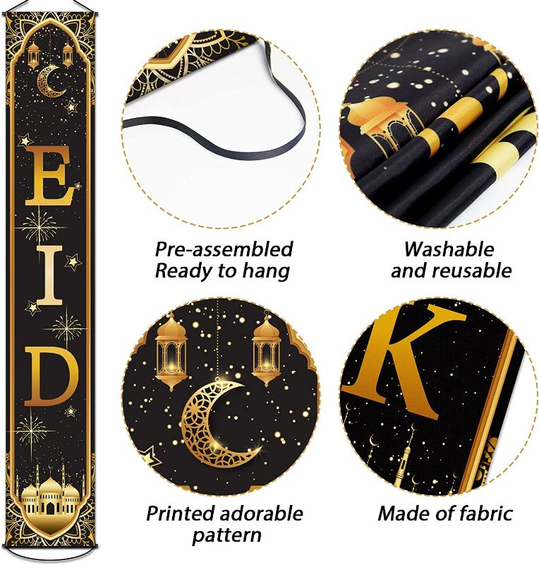 Photo 3 of Eid Mubarak Banner Muslim Eid Mubarak Door Sign Hanging Banners Decoration Set for Muslim Ramadan Themed Party Indoor and Outdoor Party Supplies Decorations New