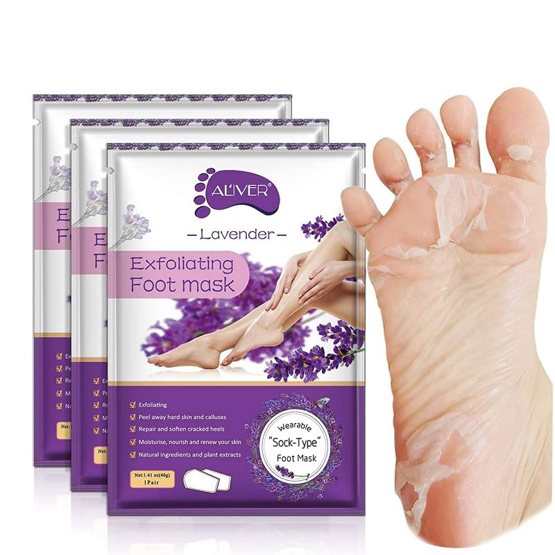 Photo 1 of Foot Peel Mask 3 Pack? Exfoliator Peel Off Calluses Dead Skin Callus Remover?Baby Soft Smooth Touch Feet-Men Women (Lavender) New