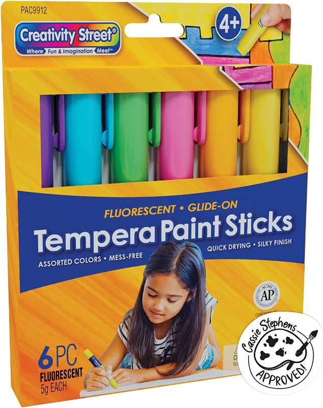 Photo 1 of Creativity Street Glide-On Tempera Paint Sticks, 6 Assorted Fluorescent Colors, 5 Grams, 6 Count New
