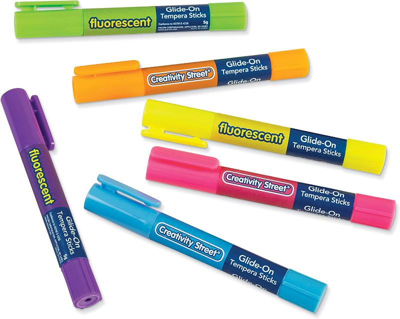 Photo 2 of Creativity Street Glide-On Tempera Paint Sticks, 6 Assorted Fluorescent Colors, 5 Grams, 6 Count New