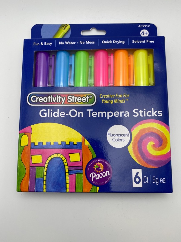 Photo 5 of Creativity Street Glide-On Tempera Paint Sticks, 6 Assorted Fluorescent Colors, 5 Grams, 6 Count New