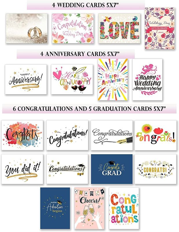 Photo 3 of 100 All Occasion Cards Assortment Box with Envelopes and Stickers - Large 5x7 Inch Bulk Greeting Cards and Blank Notes, 100 Unique Designs in a Sturdy Card Organizer Box New