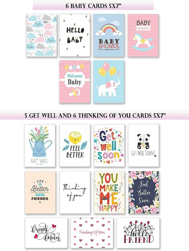 Photo 4 of 100 All Occasion Cards Assortment Box with Envelopes and Stickers - Large 5x7 Inch Bulk Greeting Cards and Blank Notes, 100 Unique Designs in a Sturdy Card Organizer Box New