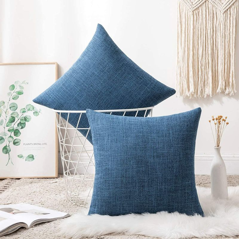 Photo 1 of MIULEE Pack of 2 Decorative Throw Pillow Covers Linen Burlap Square Solid Farmhouse Modern Concise Throw Cushion Case Pillowcase for Sofa Car Couch 20x20 Inch 50x50 cm Navy Blue New