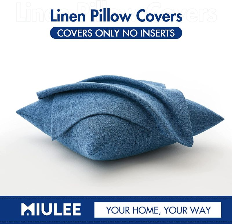 Photo 2 of MIULEE Pack of 2 Decorative Throw Pillow Covers Linen Burlap Square Solid Farmhouse Modern Concise Throw Cushion Case Pillowcase for Sofa Car Couch 20x20 Inch 50x50 cm Navy Blue New