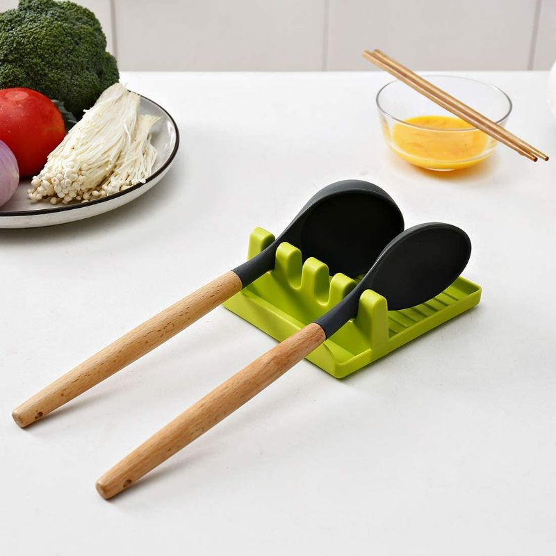 Photo 1 of Kitchen Utensil Rest, Spoon Rest, Kitchen Utensil Set, Upgrade Hanging Design, Heat-Resistant, BPA - Free Spoon Holder for Spoons, Ladles, Tongs & More New